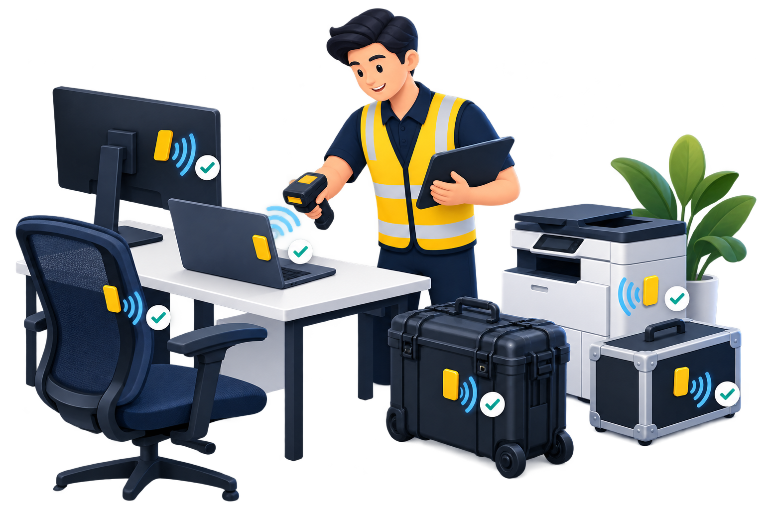 Nhân viên dùng RFID để kiểm kê thiết bị và tài sản văn phòng