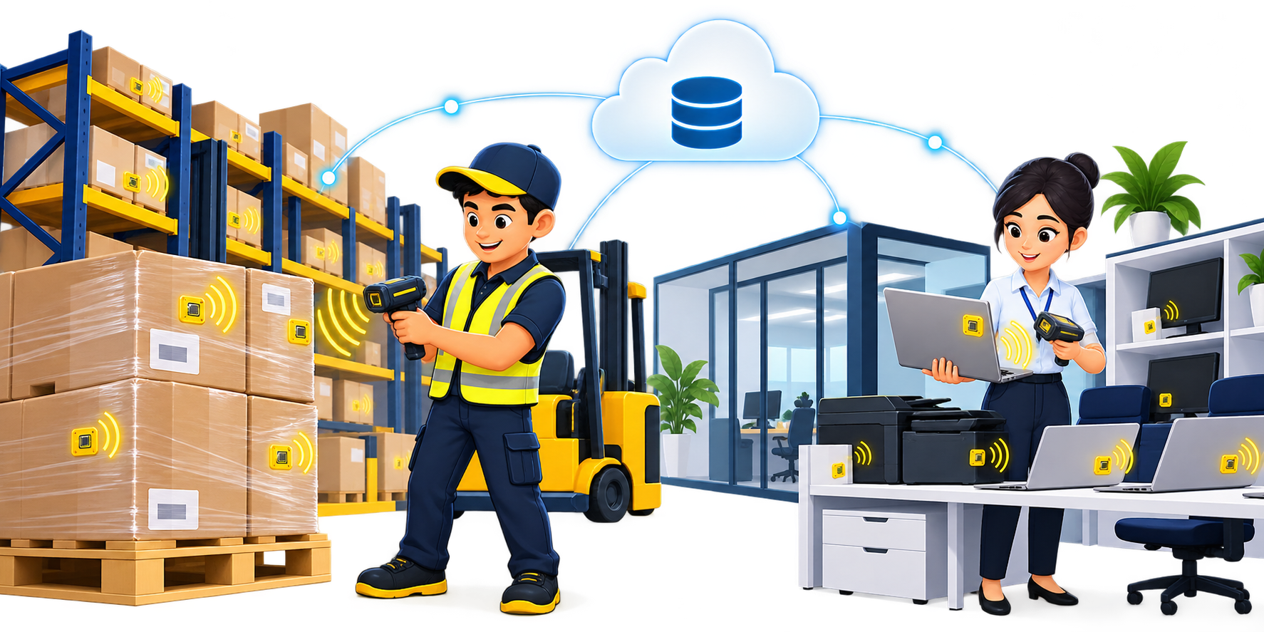 Nhân viên sử dụng RFID để quản lý hàng hóa và tài sản văn phòng